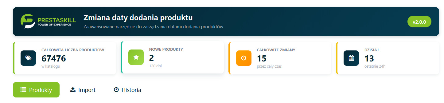 Zmiana edycja daty dodania produktu moduł Prestashop 9, 8, 1.7